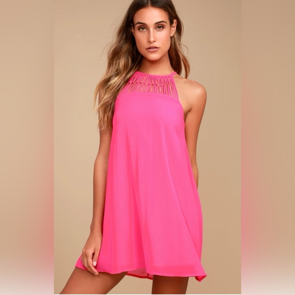 Lulu's Tell Me Sleeveless Fuchsia Mini Swing Dress TB3 - Picture 4 of 8